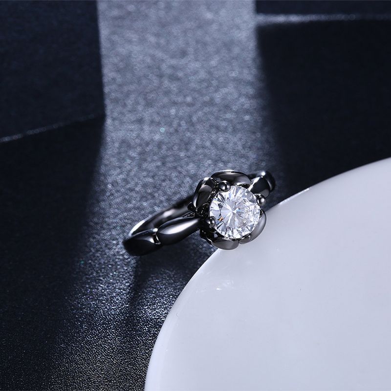 Inalis Elegant Flower Shiny Zircon Finger Ring Engrosgave For Kvinner