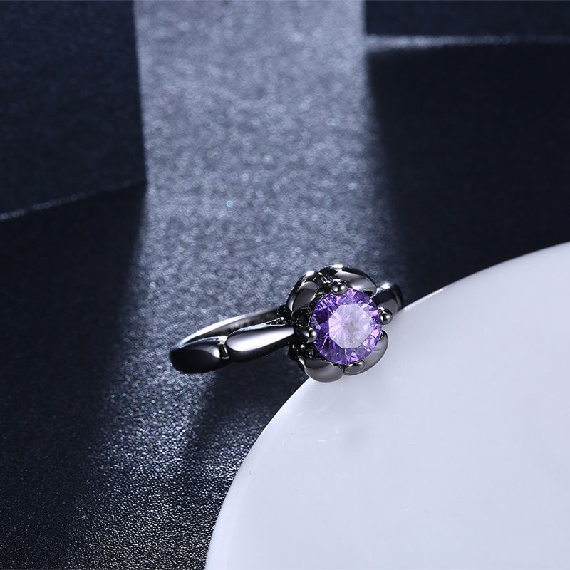 Inalis Elegant Flower Shiny Zircon Finger Ring Engrosgave For Kvinner