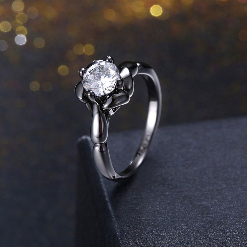 Inalis Elegant Flower Shiny Zircon Finger Ring Engrosgave For Kvinner