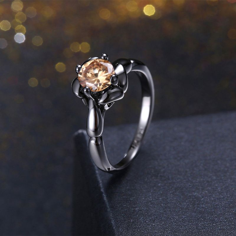 Inalis Elegant Flower Shiny Zircon Finger Ring Engrosgave For Kvinner