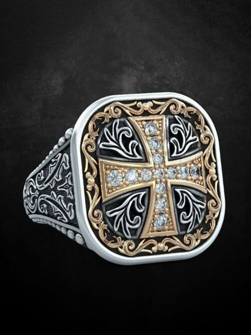 Jassy 1 Stk Metal Retro Fashion Cross Rhinestone Dominerende Menns Ring