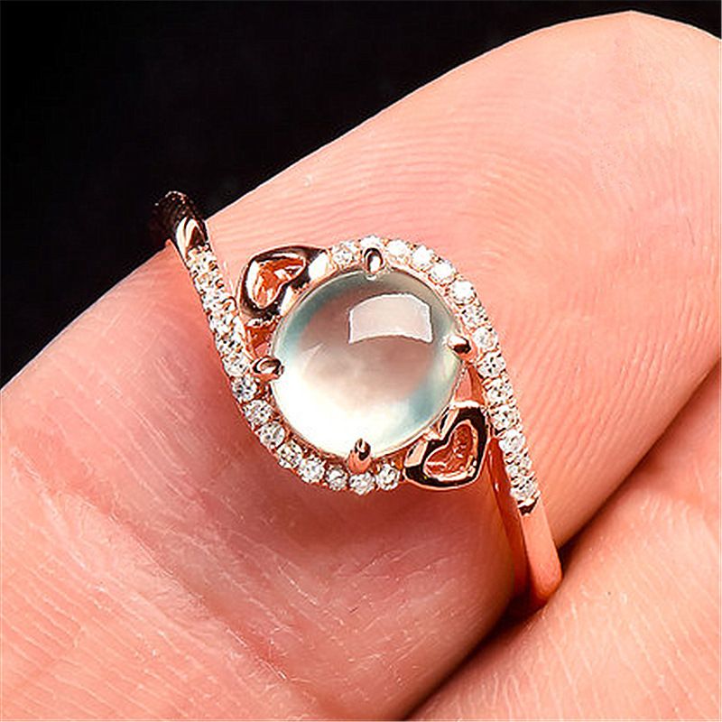 Kjærlighet Hjerteformet Jade Ring Kvinne Is Egg Nudler Drue Grønn Belagt 18k Rose Gull Ice Spirit Light Diamonds