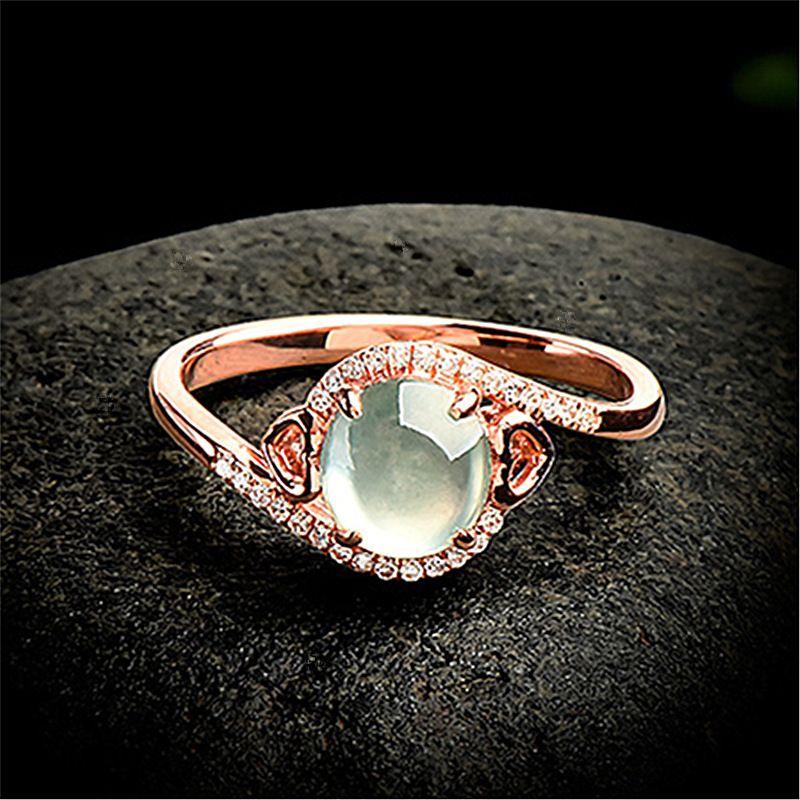 Kjærlighet Hjerteformet Jade Ring Kvinne Is Egg Nudler Drue Grønn Belagt 18k Rose Gull Ice Spirit Light Diamonds