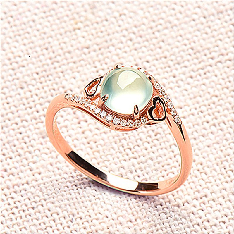 Kjærlighet Hjerteformet Jade Ring Kvinne Is Egg Nudler Drue Grønn Belagt 18k Rose Gull Ice Spirit Light Diamonds