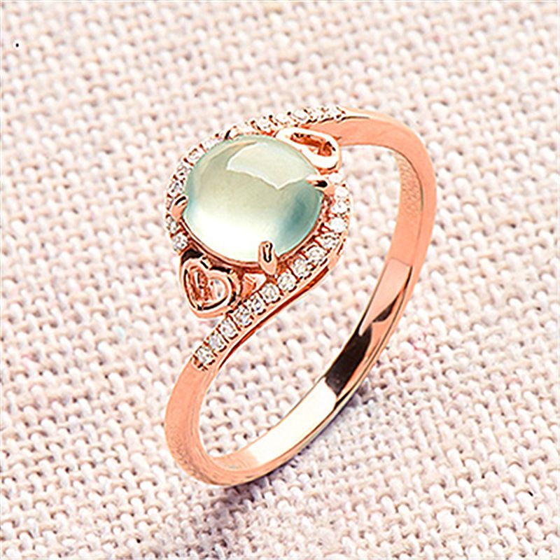 Kjærlighet Hjerteformet Jade Ring Kvinne Is Egg Nudler Drue Grønn Belagt 18k Rose Gull Ice Spirit Light Diamonds