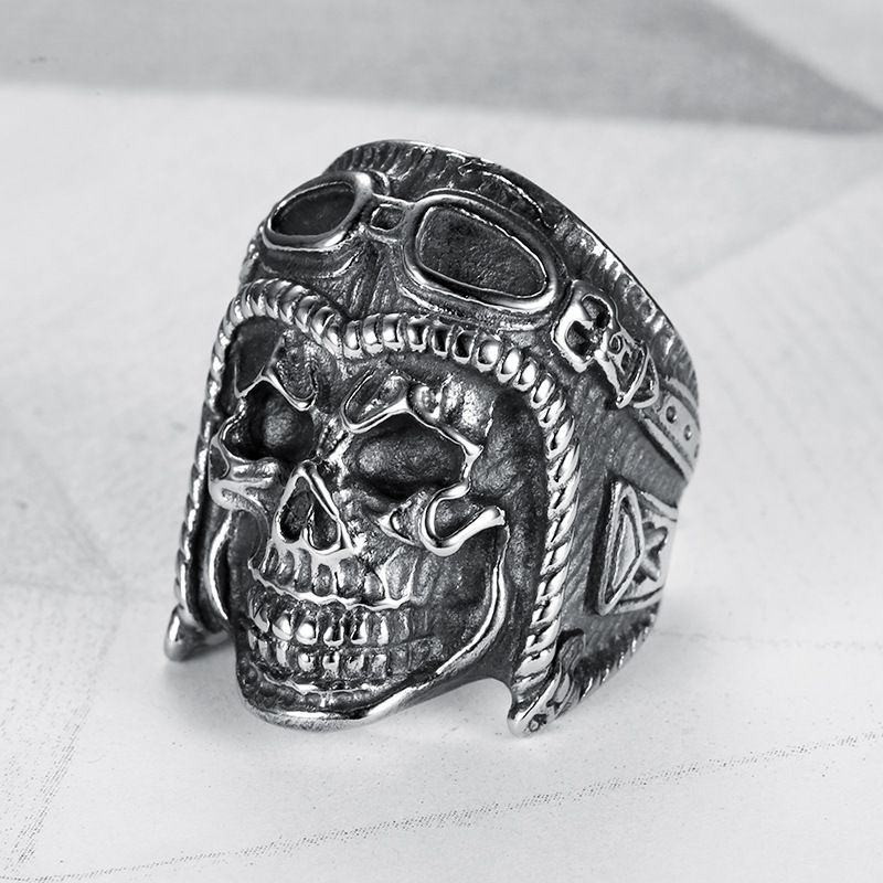 Kreativ Personlighet Trendy Menns Titan Stålring Retro Pilot Skull Ring