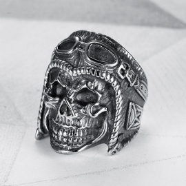 Kreativ Personlighet Trendy Menns Titan Stålring Retro Pilot Skull Ring