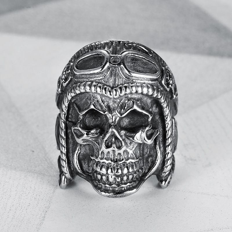 Kreativ Personlighet Trendy Menns Titan Stålring Retro Pilot Skull Ring