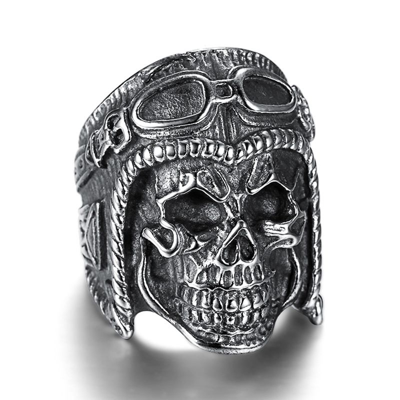 Kreativ Personlighet Trendy Menns Titan Stålring Retro Pilot Skull Ring