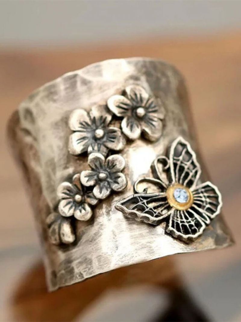 Legering Vintage Stilig Butterfly Flower Diamond Ring