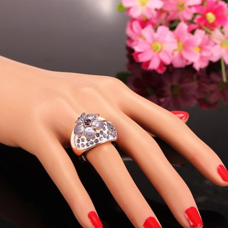 Miljølegering Emalje Crystal Flower Ring