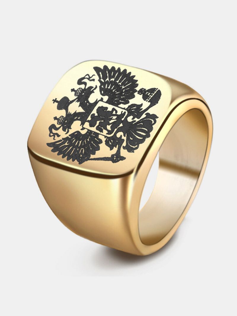 Mote Russisk Double Eagle Ring I Rustfritt Stål Med Et Våpenskjold Store Ringer For Menn