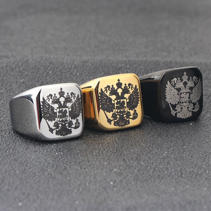 Mote Russisk Double Eagle Ring I Rustfritt Stål Med Et Våpenskjold Store Ringer For Menn