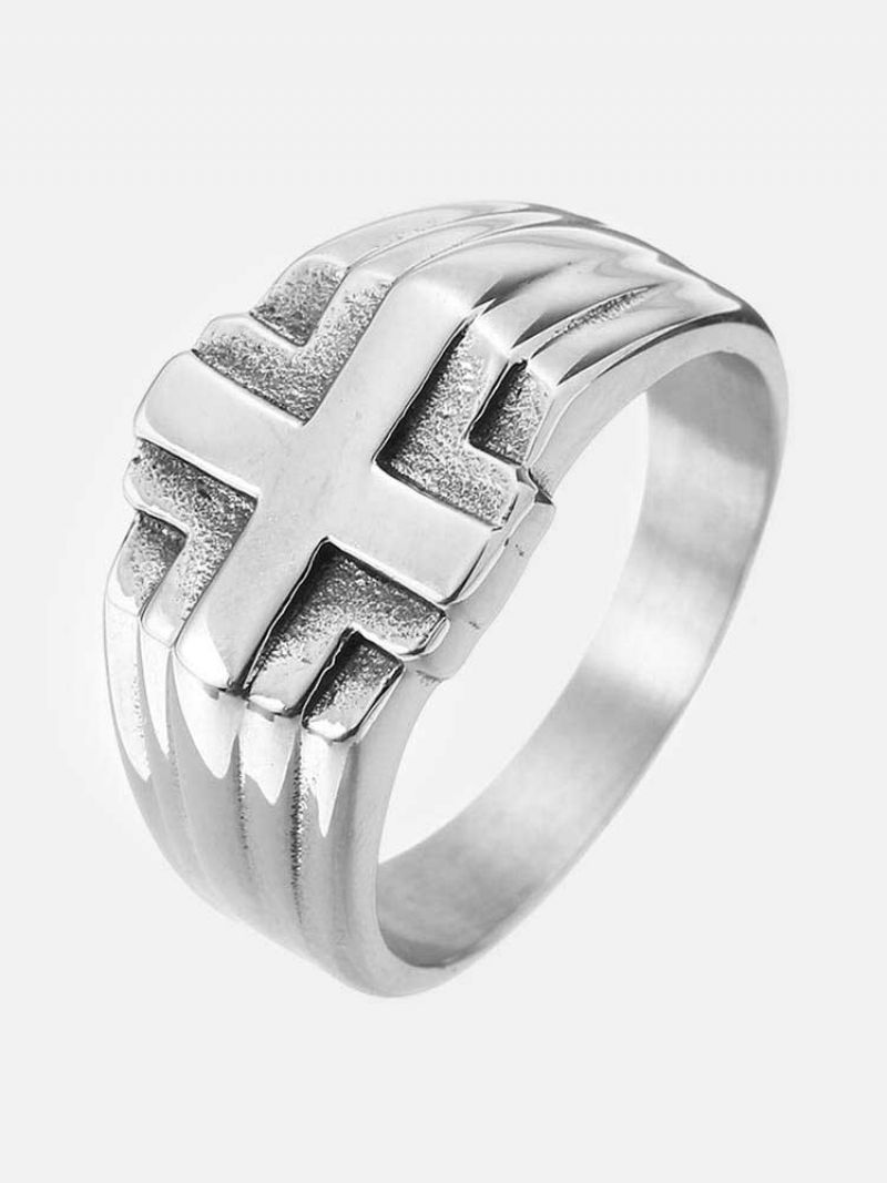 Mote Vintage Punk Cross Mannlige Titan Stål Ring Menn Rustfritt Smykker