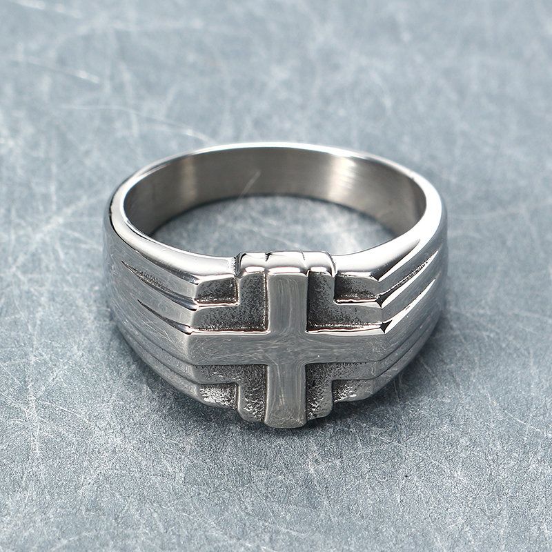 Mote Vintage Punk Cross Mannlige Titan Stål Ring Menn Rustfritt Smykker