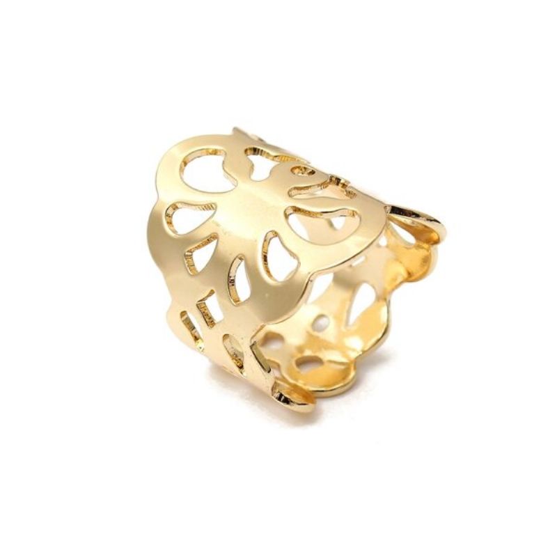 Multi Patterns Gold Leaf Hollow Out Square Ring