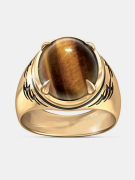 Naturlig Tiger Eye Stone 24 K Gullbelagt Menn Ring Smykker Gave