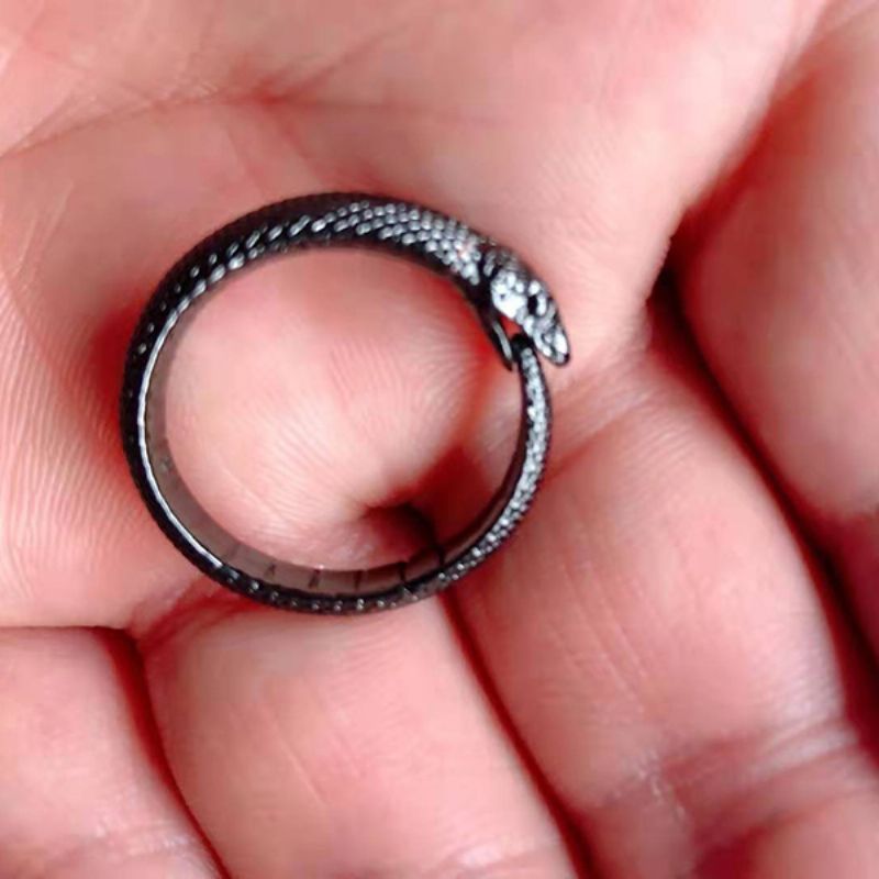 Nytt Design Darkly Pioneer 925 Sterling Sølv Ouroboros Snake Justerbar Ring For Menn Kvinner Punk Gothic Party Utsøkt Smykkegave