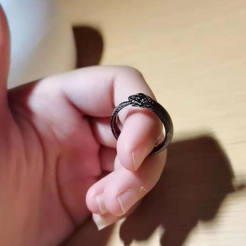 Nytt Design Darkly Pioneer 925 Sterling Sølv Ouroboros Snake Justerbar Ring For Menn Kvinner Punk Gothic Party Utsøkt Smykkegave