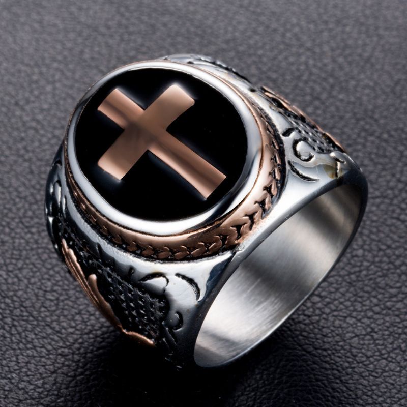 Punk Gold Ring Rustfritt Stål Cross The Hand Of God Shape Rock Biker Finger For Men Gift