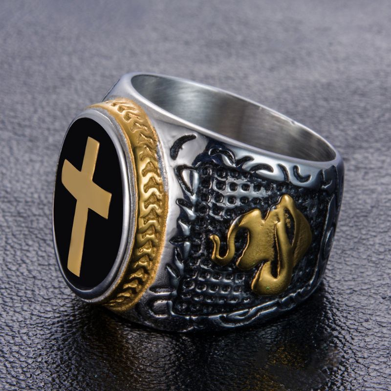 Punk Gold Ring Rustfritt Stål Cross The Hand Of God Shape Rock Biker Finger For Men Gift