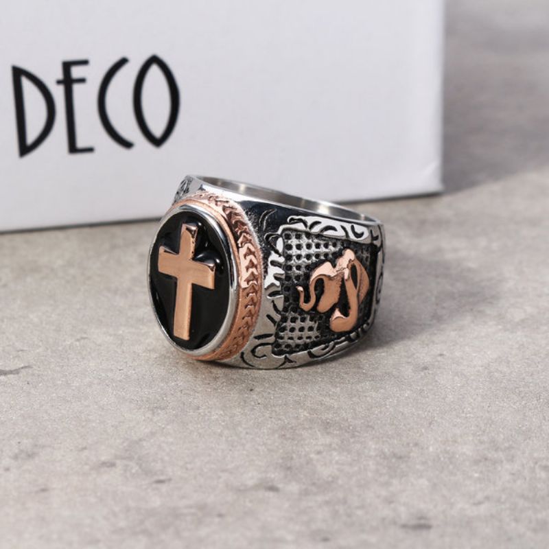 Punk Gold Ring Rustfritt Stål Cross The Hand Of God Shape Rock Biker Finger For Men Gift