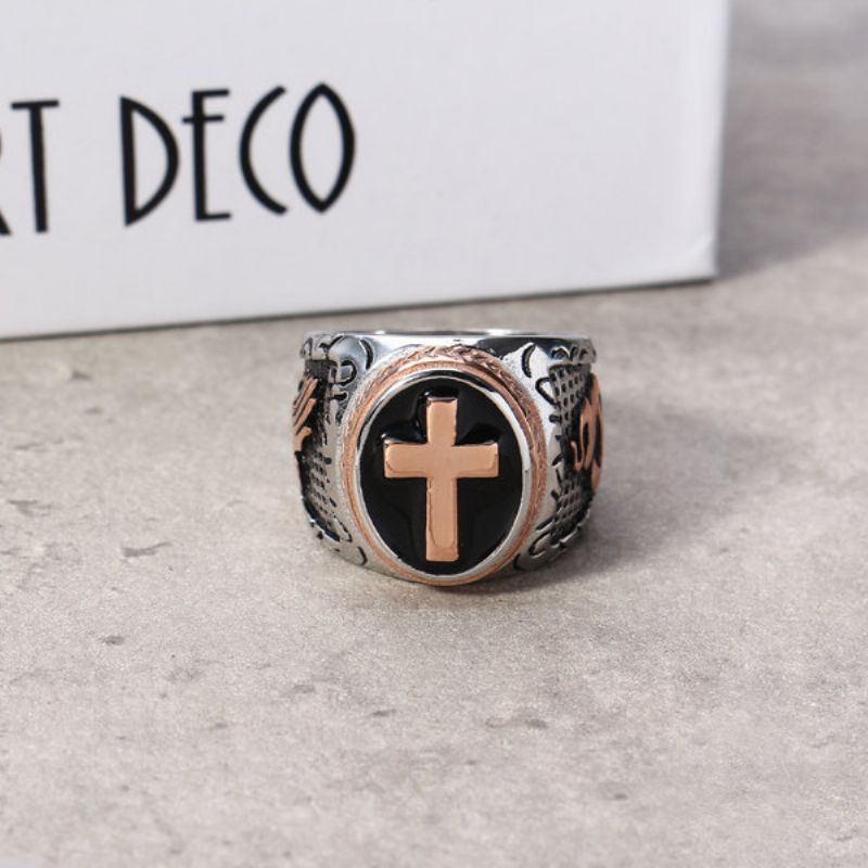 Punk Gold Ring Rustfritt Stål Cross The Hand Of God Shape Rock Biker Finger For Men Gift