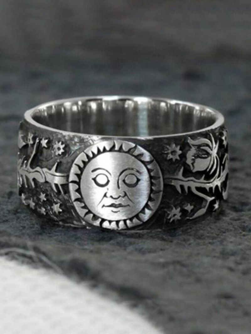 Punk Sun Moon Ring Thai Silver Flower