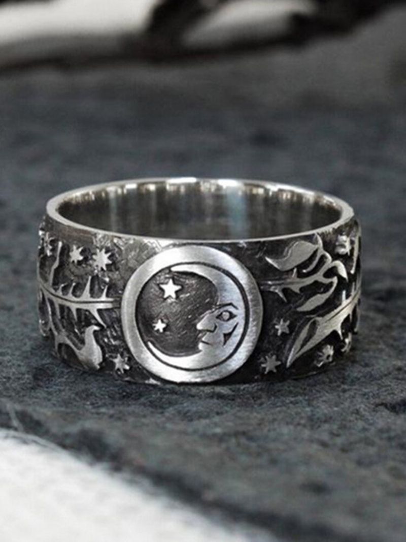 Punk Sun Moon Ring Thai Silver Flower