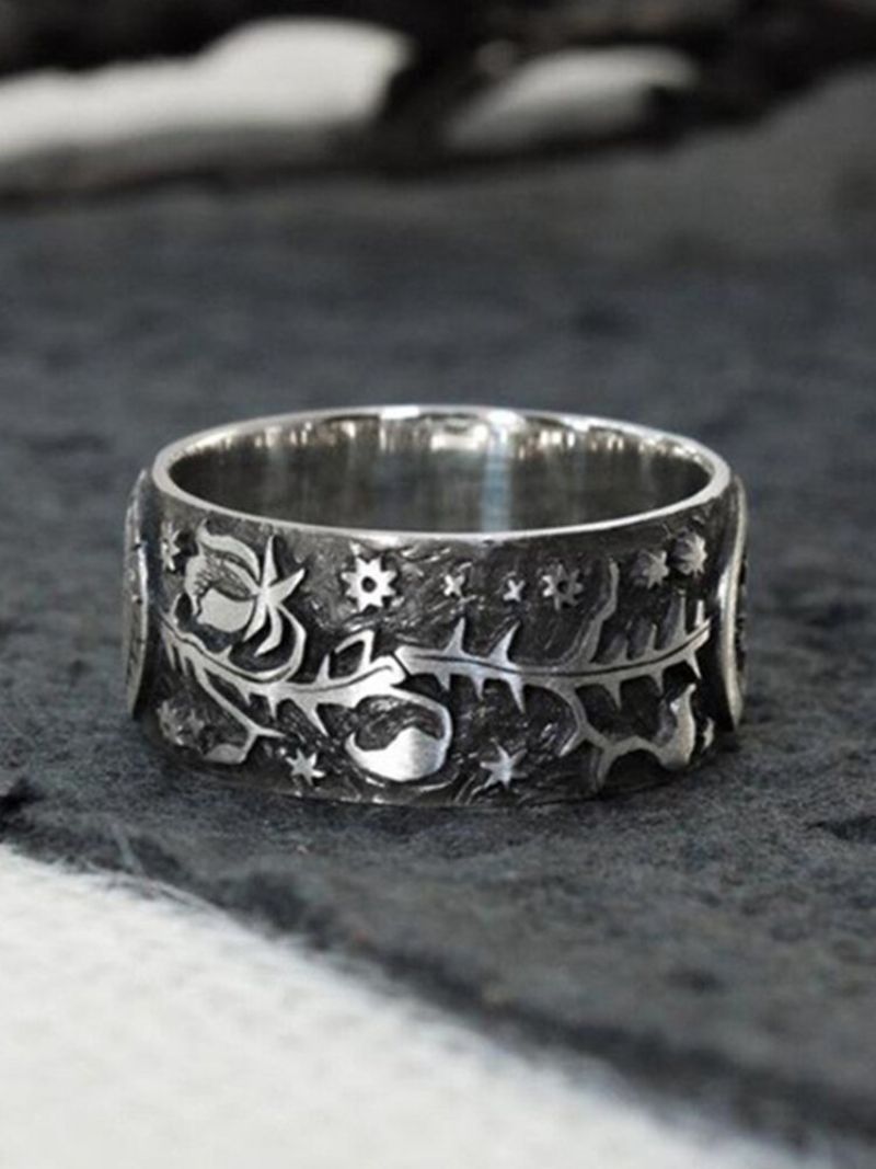 Punk Sun Moon Ring Thai Silver Flower