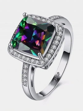 Retro Dame Ring Full Rhinestone Rainbow Zircon