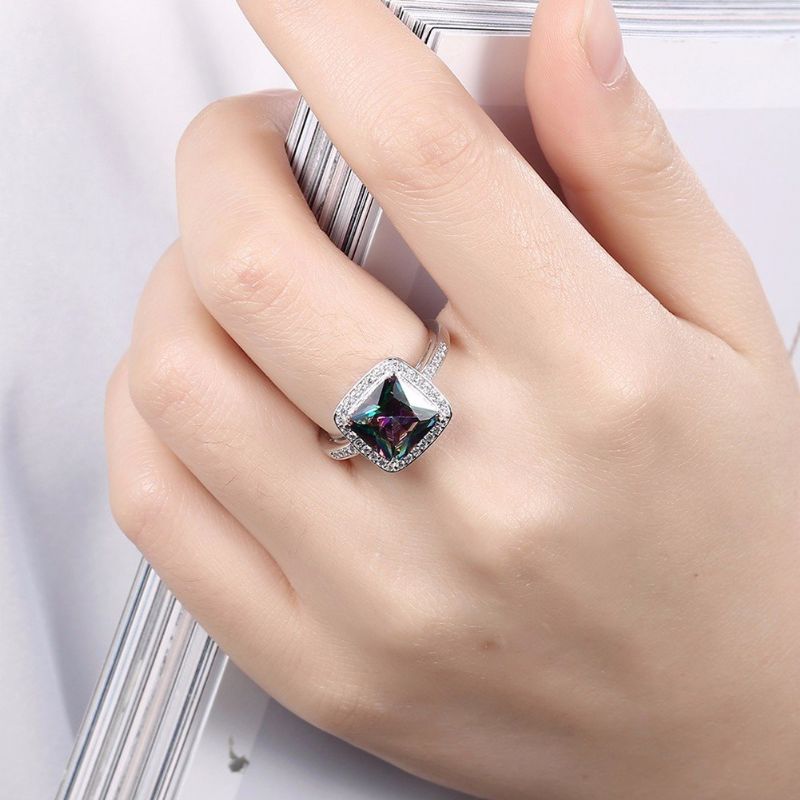 Retro Dame Ring Full Rhinestone Rainbow Zircon