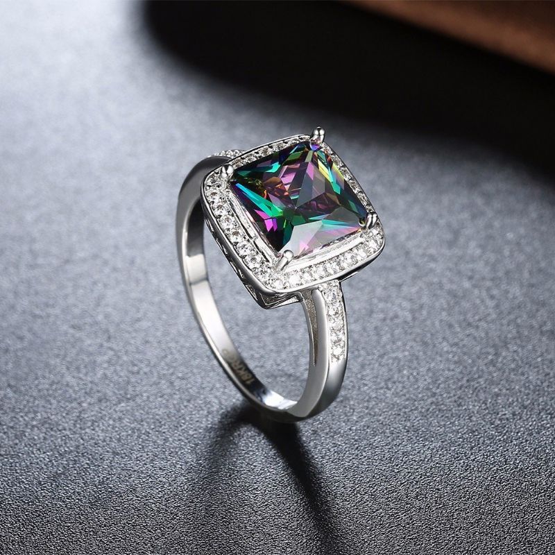 Retro Dame Ring Full Rhinestone Rainbow Zircon