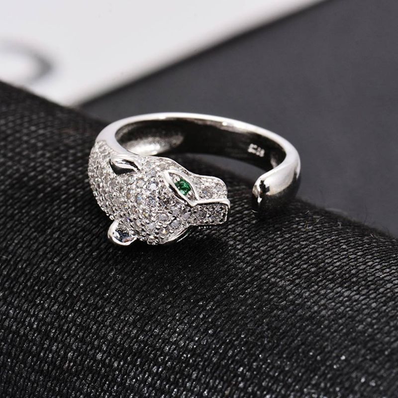 Rhinestone Crystal Leopard Head Ring Bryllup Merke Smykker Julegave Kvinner Finger Ringer