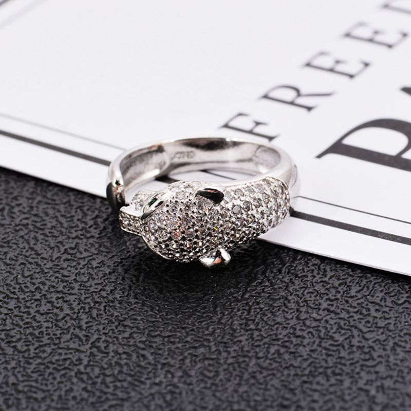 Rhinestone Crystal Leopard Head Ring Bryllup Merke Smykker Julegave Kvinner Finger Ringer