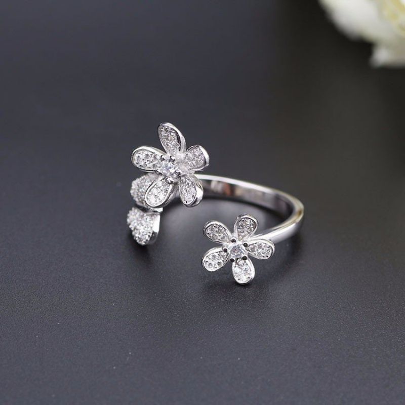 S925 Silver Flower Butterfly Crystal Ring