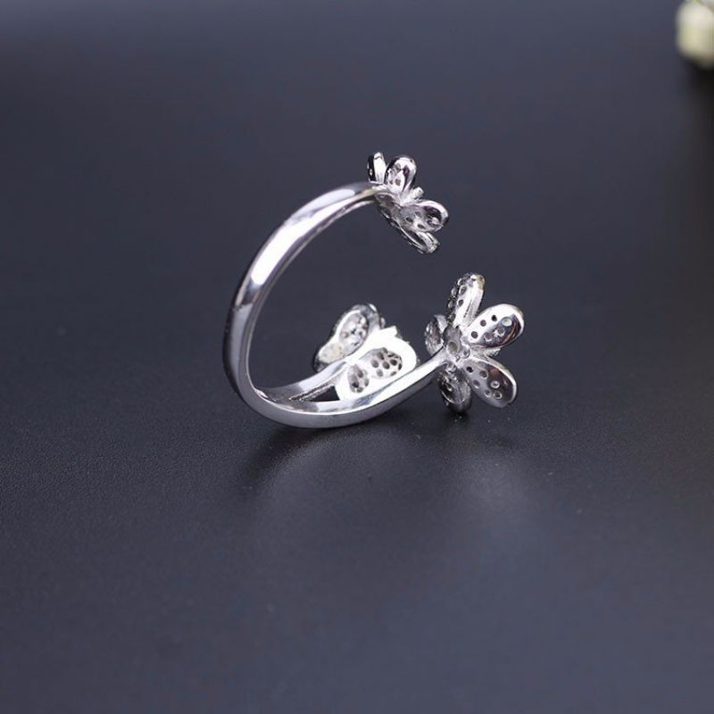 S925 Silver Flower Butterfly Crystal Ring