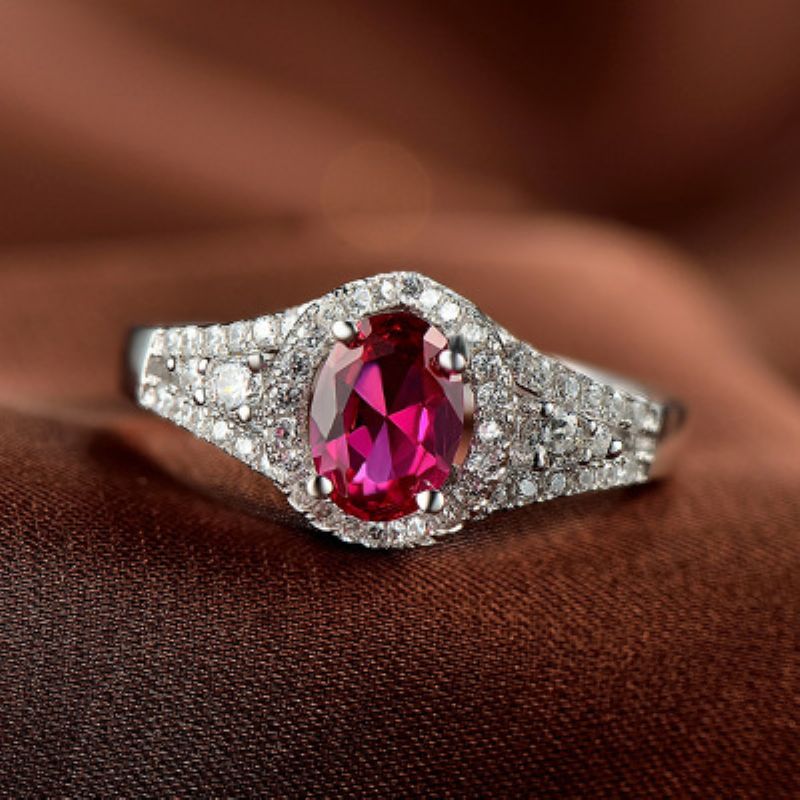 S925 Sølvring Damer Sterling Sølv Ruby Diamantring Smykker Zircon Ring Factory Direkte Salg