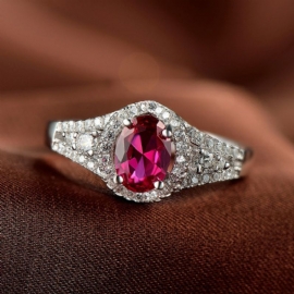 S925 Sølvring Damer Sterling Sølv Ruby Diamantring Smykker Zircon Ring Factory Direkte Salg