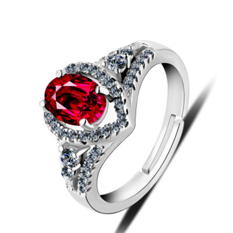 S925 Sølvring Damer Sterling Sølv Ruby Diamantring Smykker Zircon Ring Factory Direkte Salg