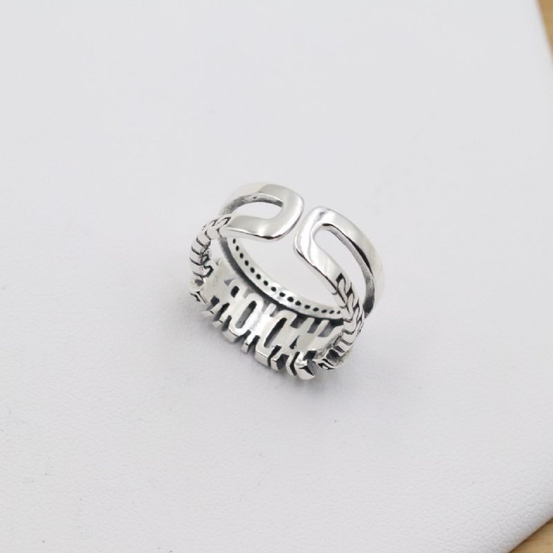 S925 Sterling Sølv Engelsk Letter Ring Personlighet Trend Mote Dobbel For Kvinne