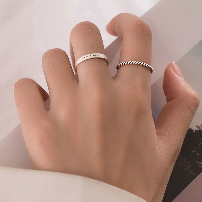 S925 Sterling Sølv Letter Ring Kvinne Design Sense Ins Enkel Mote Pekefingerring