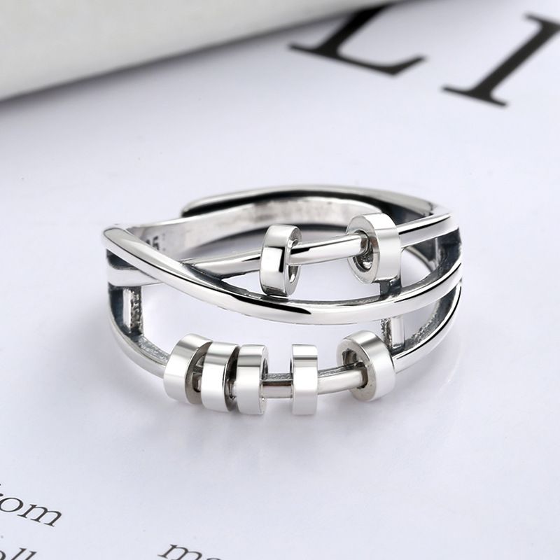 S925 Sterling Sølv Mote Temperament Tre Ring Smart Med Multi-sirkel Transfer Perler