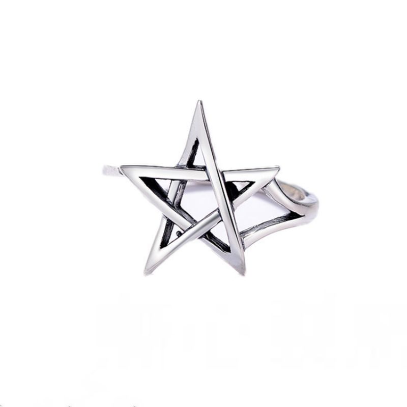 S925 Sterling Sølv Retro Hul Femspiss Star Thai Ring Enkel