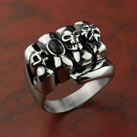 Skull Fist Black Diamond Titan Stål Ring Rustfritt Smykker For Menn