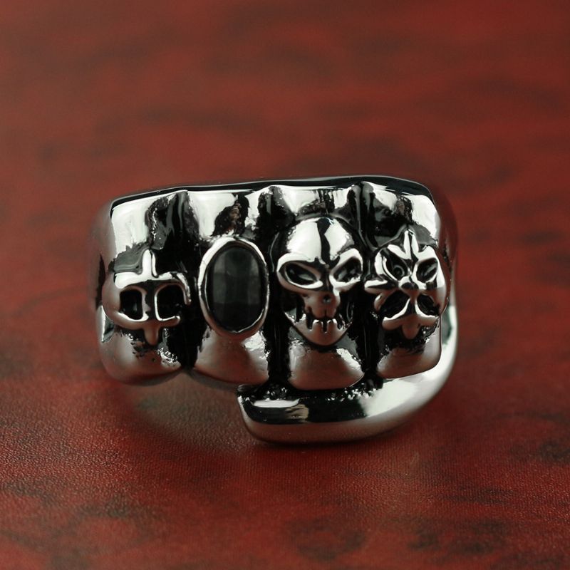 Skull Fist Black Diamond Titan Stål Ring Rustfritt Smykker For Menn