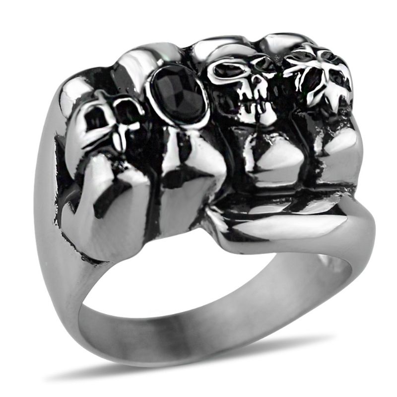 Skull Fist Black Diamond Titan Stål Ring Rustfritt Smykker For Menn