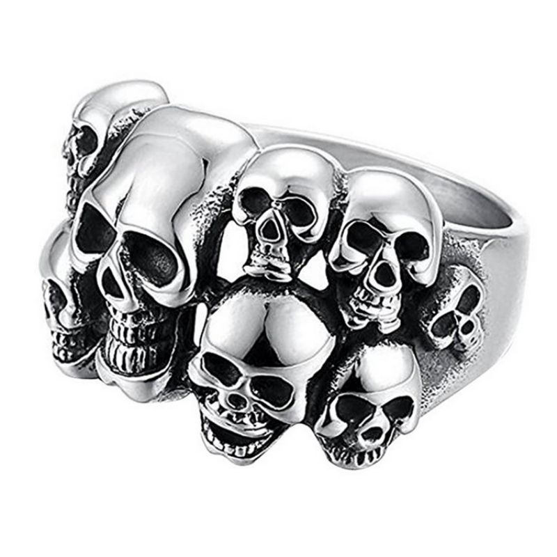 Skull Ring Europeisk Og Amerikansk Dominerende Dobbeltlags Rustfritt Stål Spøkelseshodering