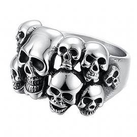 Skull Ring Europeisk Og Amerikansk Dominerende Dobbeltlags Rustfritt Stål Spøkelseshodering