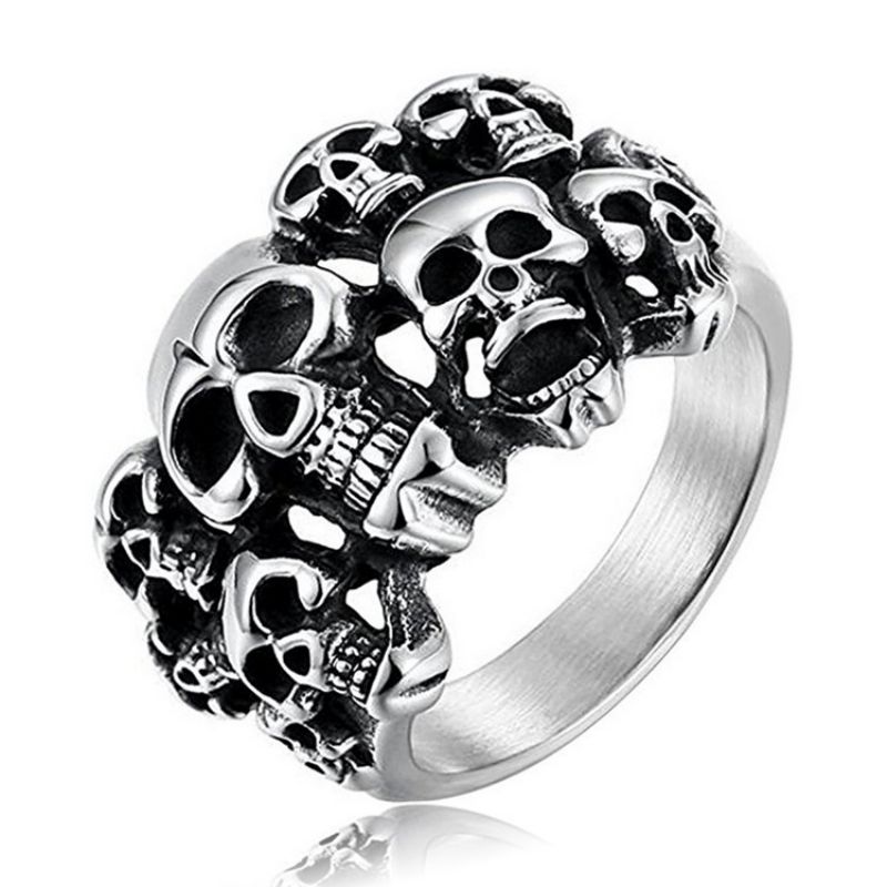 Skull Ring Europeisk Og Amerikansk Dominerende Dobbeltlags Rustfritt Stål Spøkelseshodering